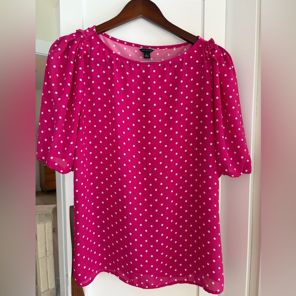 Ann Taylor Fuchsia Polka Dot Blouse